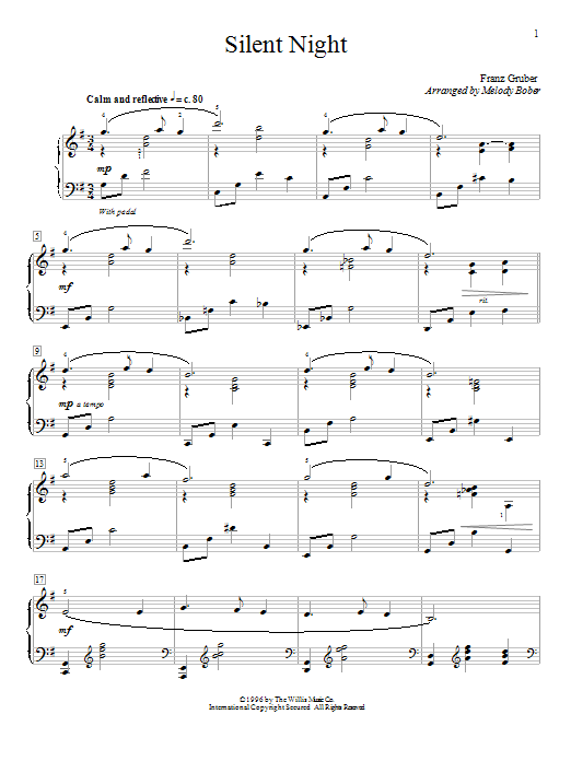 Traditional Silent Night sheet music notes and chords arranged for Educational Piano