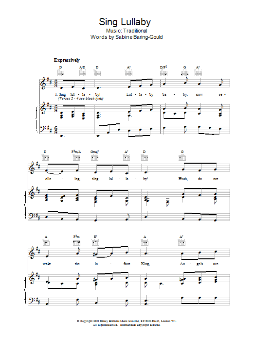 Christmas Carol Sing Lullaby sheet music notes and chords arranged for Guitar Chords/Lyrics
