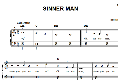 Traditional Sinner Man sheet music notes and chords arranged for Guitar Chords/Lyrics