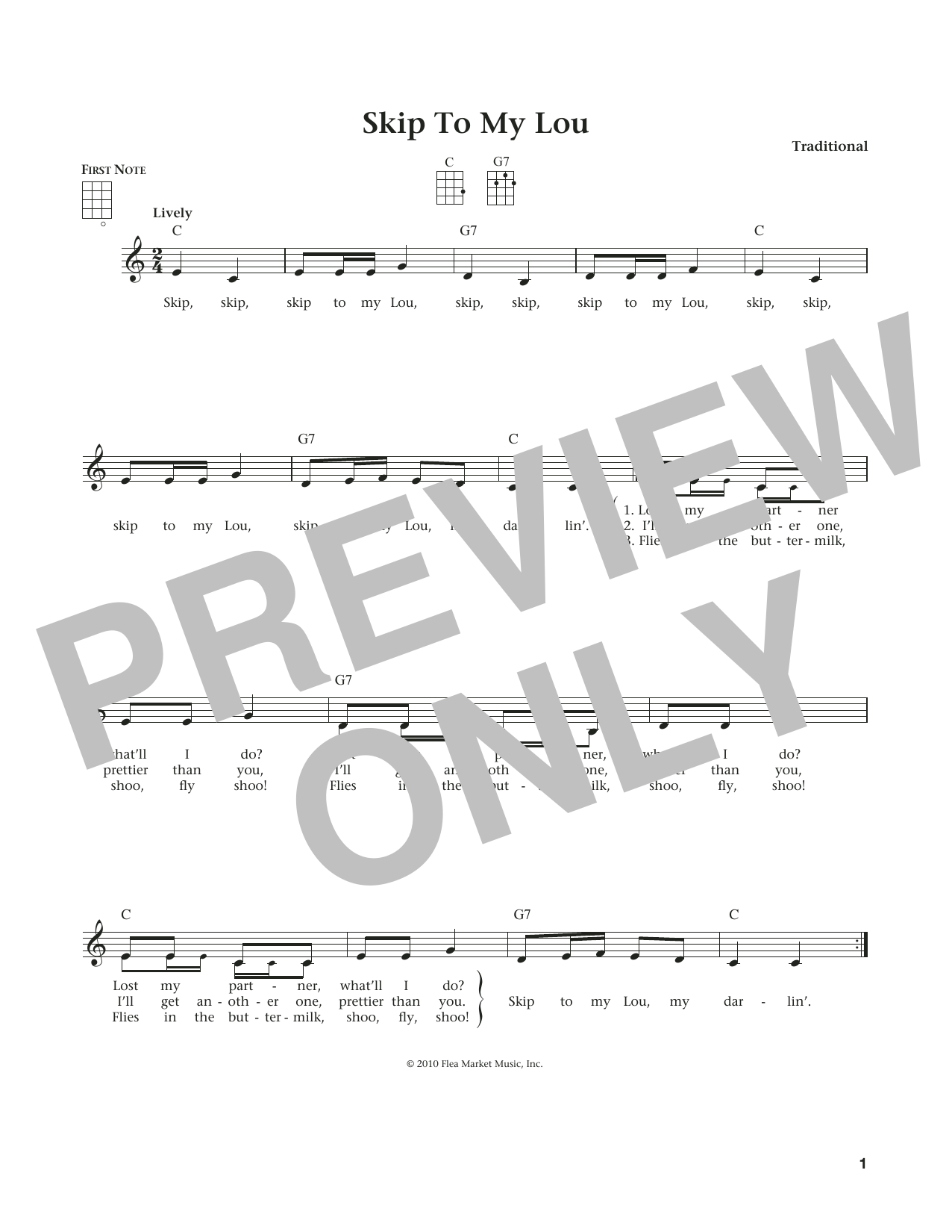 Traditional Skip To My Lou (from The Daily Ukulele) (arr. Liz and Jim Beloff) sheet music notes and chords arranged for Ukulele