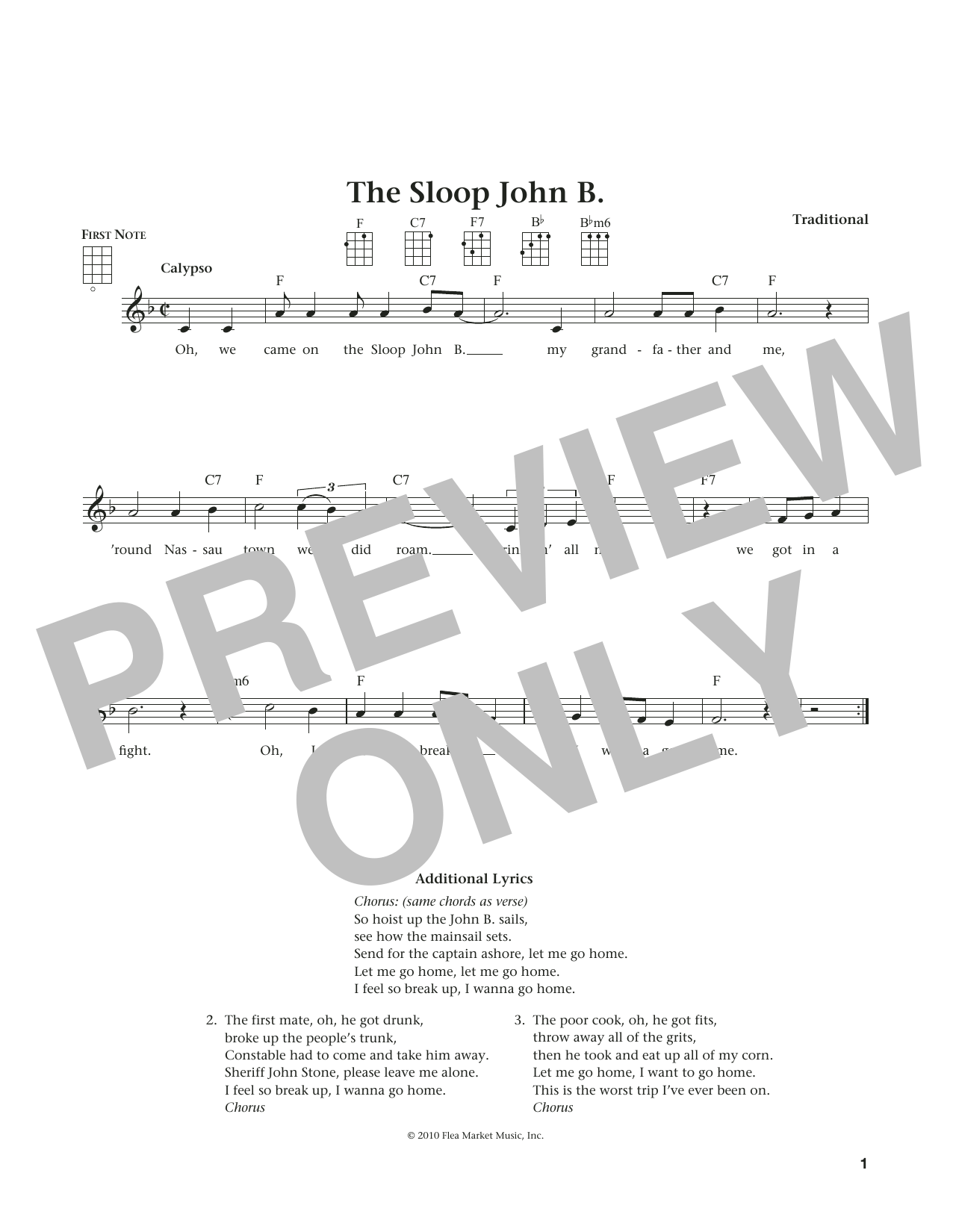 Traditional Sloop John B. (from The Daily Ukulele) (arr. Liz and Jim Beloff) sheet music notes and chords arranged for Ukulele