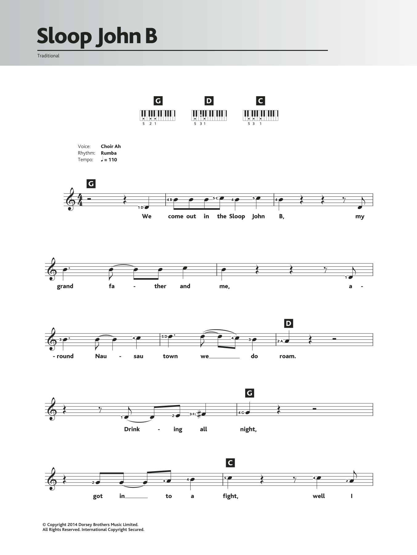 Traditional Sloop John B sheet music notes and chords arranged for Piano Chords/Lyrics
