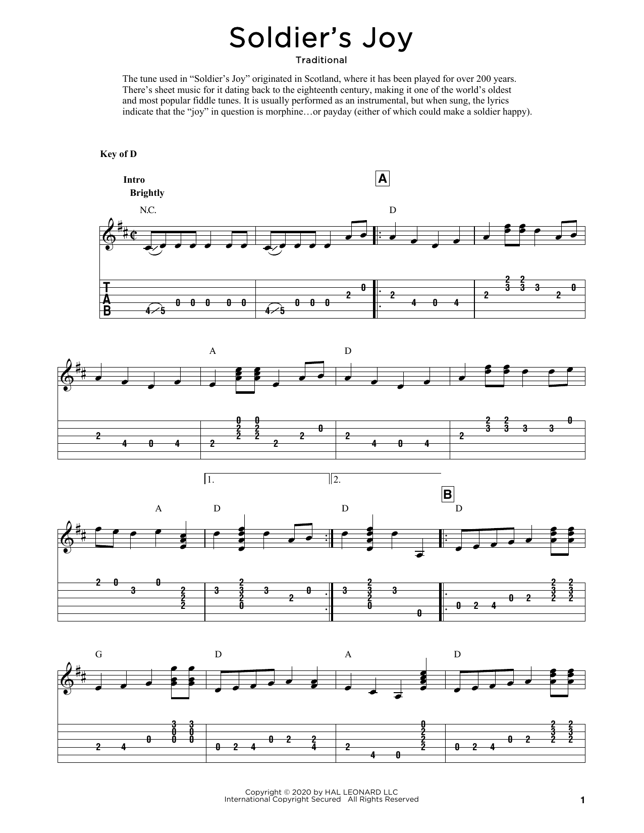 Traditional Soldier's Joy (arr. Fred Sokolow) sheet music notes and chords arranged for Banjo Tab