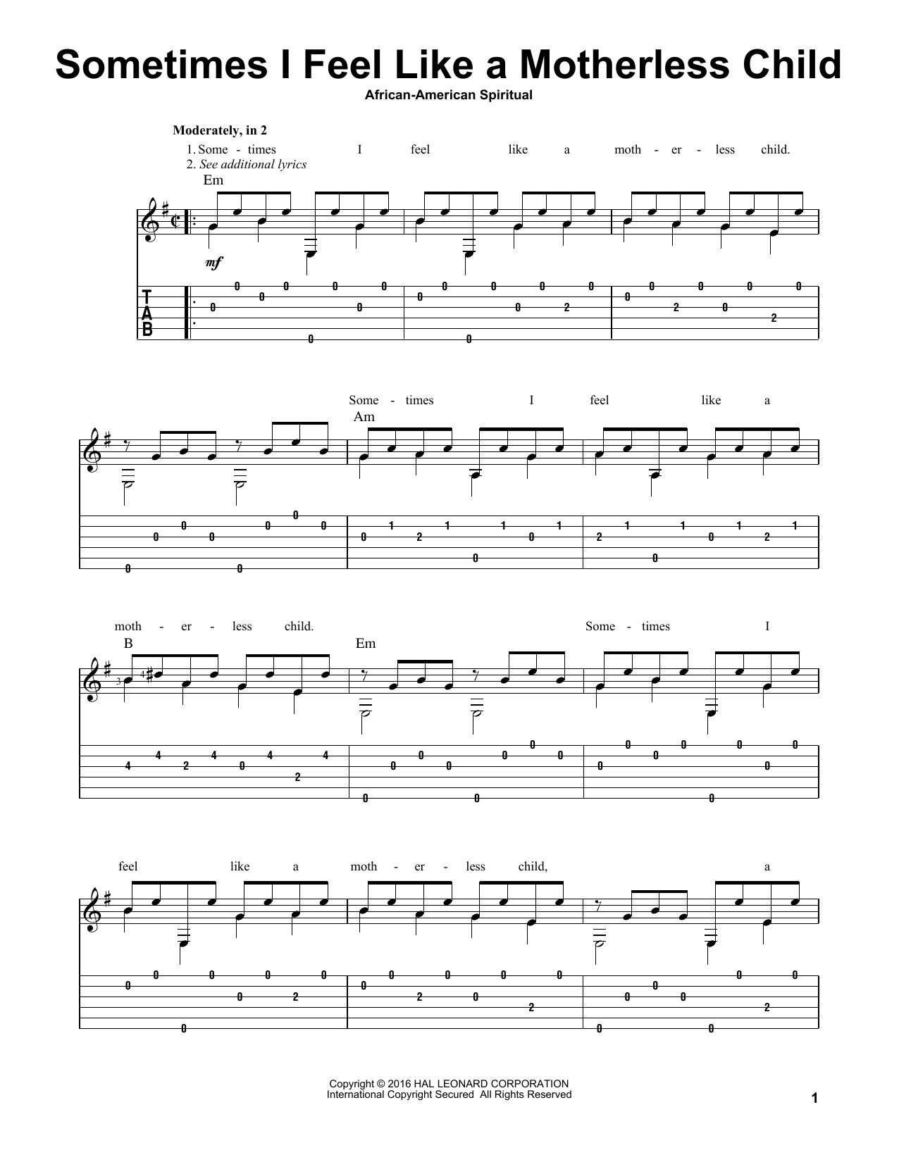 Mark Phillips Sometimes I Feel Like A Motherless Child sheet music notes and chords arranged for Solo Guitar