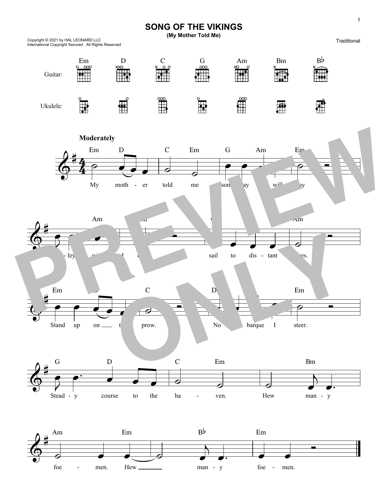 Traditional Song Of The Vikings sheet music notes and chords arranged for Lead Sheet / Fake Book