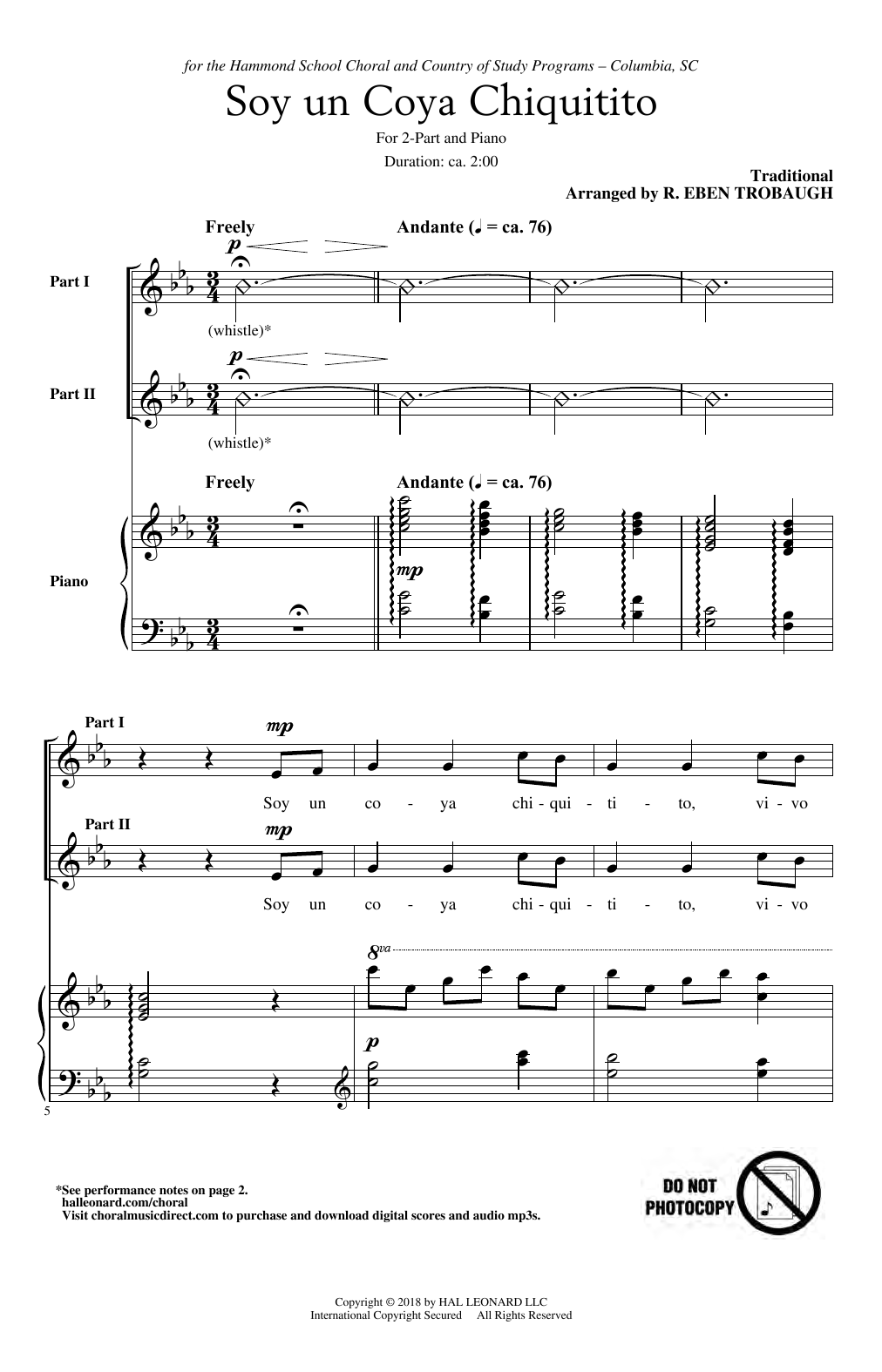 Traditional South American Fol Soy Un Coya Chiquitito (arr. R. Eben Trobaugh) sheet music notes and chords arranged for 2-Part Choir
