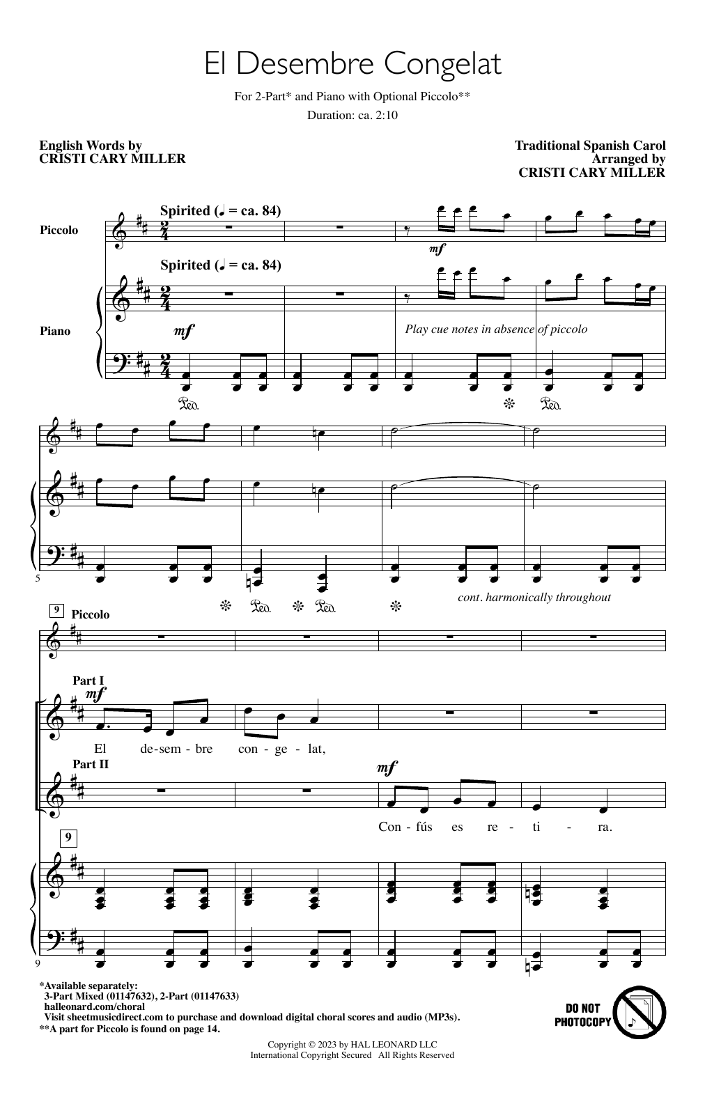 Traditional Spanish Carol El Desembre Congelat (arr. Cristi Cary Miller) sheet music notes and chords arranged for 3-Part Mixed Choir