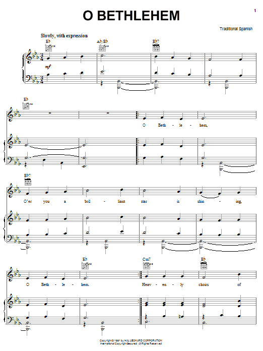Traditional Spanish O Bethlehem sheet music notes and chords arranged for Ukulele