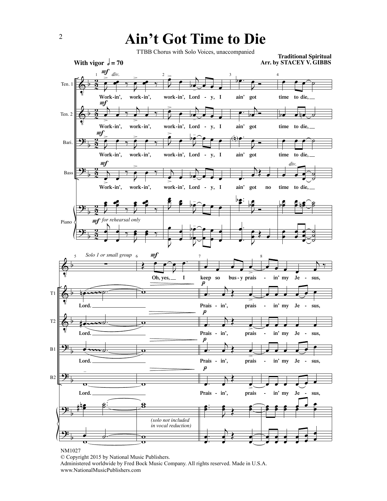 Traditional Spiritual Ain't Got Time To Die (arr. Stacey V. Gibbs) sheet music notes and chords arranged for TTBB Choir