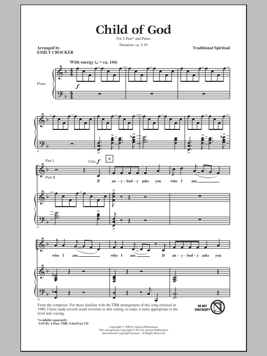 Traditional Spiritual Child Of God (arr. Emily Crocker) sheet music notes and chords arranged for TBB Choir