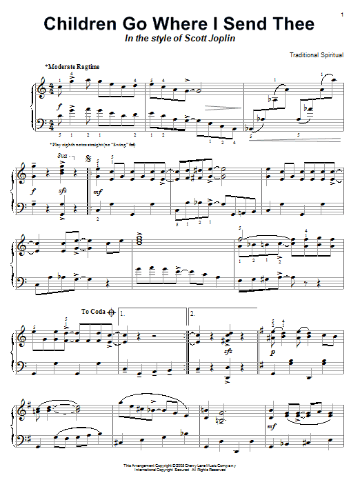 Traditional Spiritual Children Go Where I Send Thee (in the style of Scott Joplin) sheet music notes and chords arranged for Piano Solo