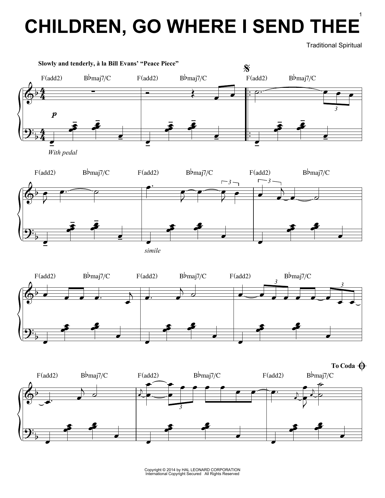 Traditional Spiritual Children Go Where I Send Thee [Jazz version] (arr. Brent Edstrom) sheet music notes and chords arranged for Piano Solo