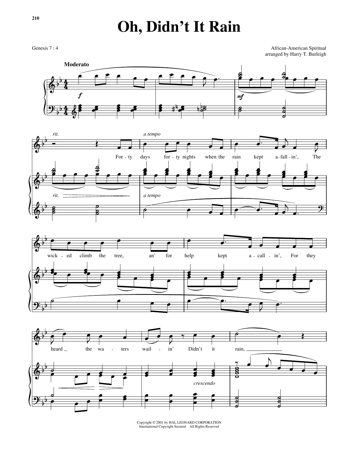 Traditional Spiritual Didn't It Rain (High Voice) sheet music notes and chords arranged for Piano & Vocal