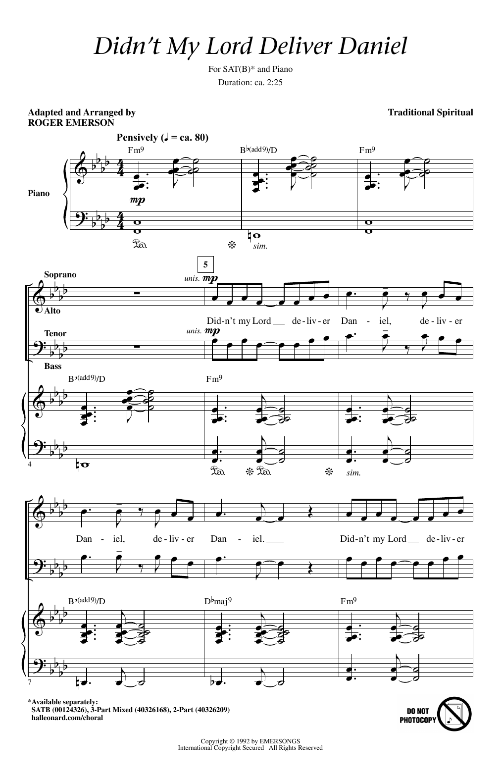Traditional Spiritual Didn't My Lord Deliver Daniel (arr. Roger Emerson) sheet music notes and chords arranged for 2-Part Choir