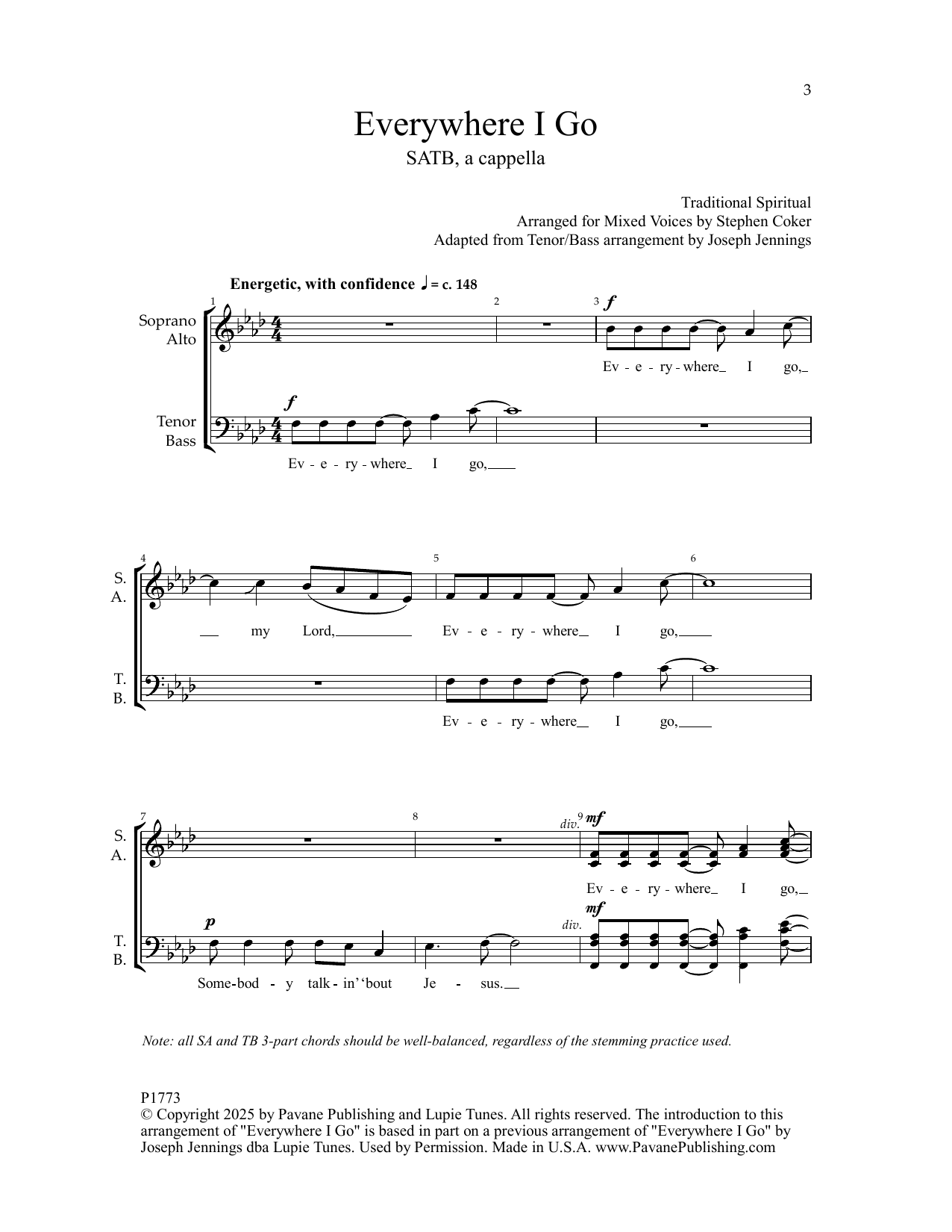 Traditional Spiritual Everywhere I Go (arr. Stephen Coker) sheet music notes and chords arranged for SATB Choir