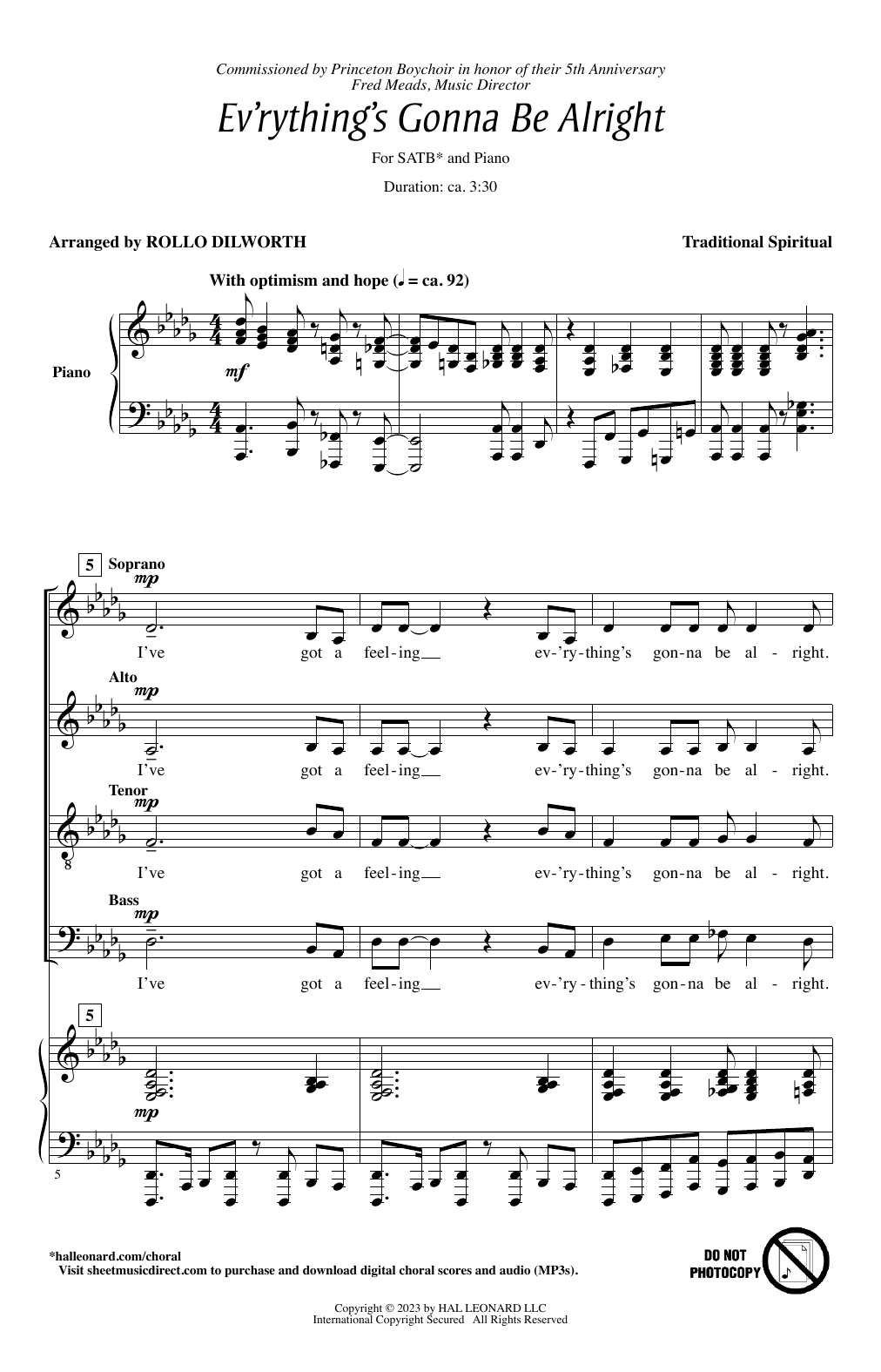 Traditional Spiritual Ev'rything's Gonna Be Alright (arr. Rollo Dilworth) sheet music notes and chords arranged for SATB Choir
