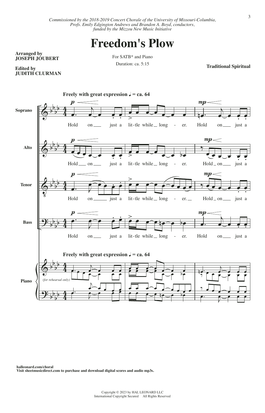 Traditional Spiritual Freedom's Plow (arr. Joseph Joubert) sheet music notes and chords arranged for SATB Choir