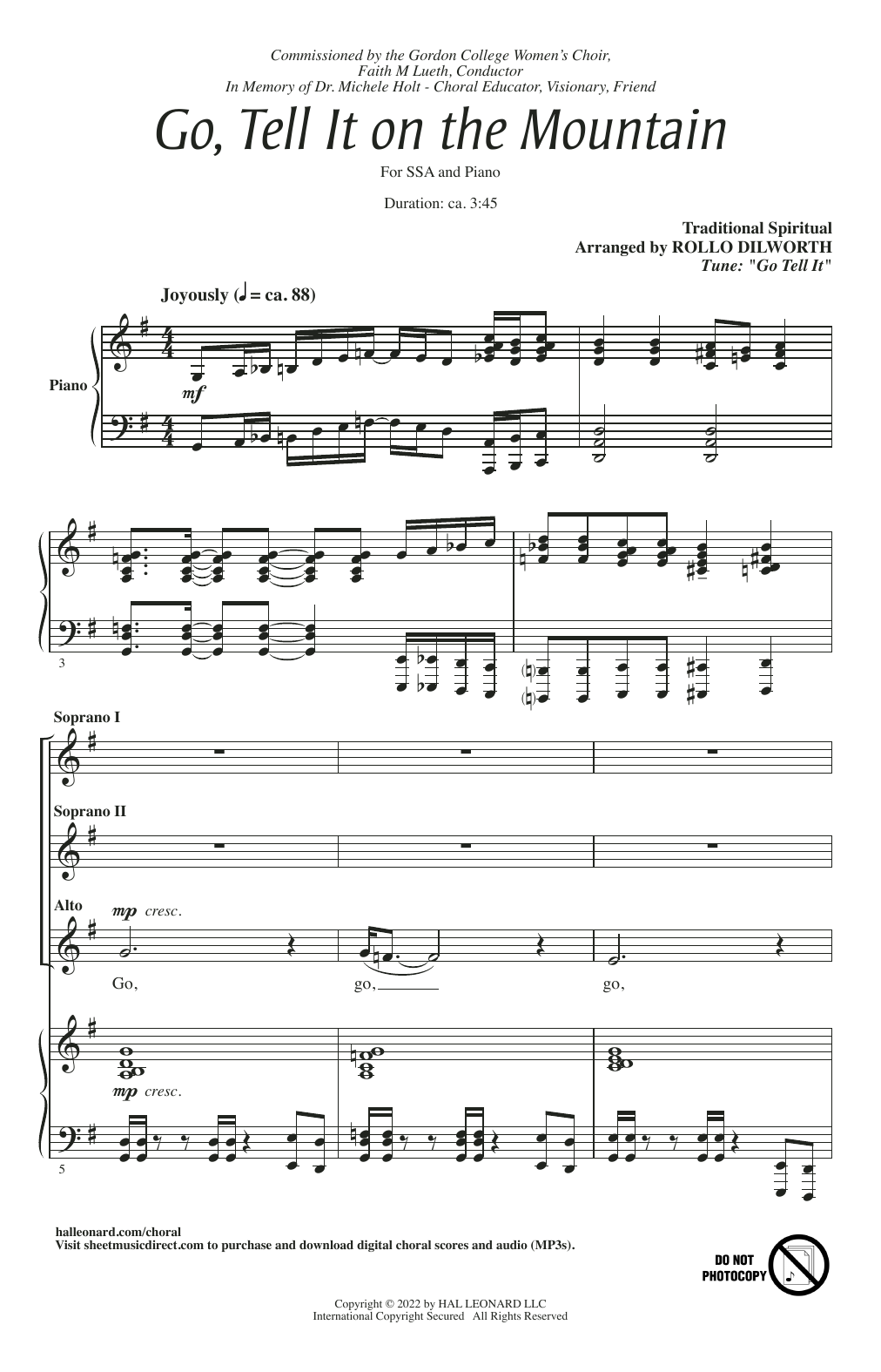 Traditional Spiritual Go, Tell It On The Mountain (arr. Rollo Dilworth) sheet music notes and chords arranged for SSA Choir