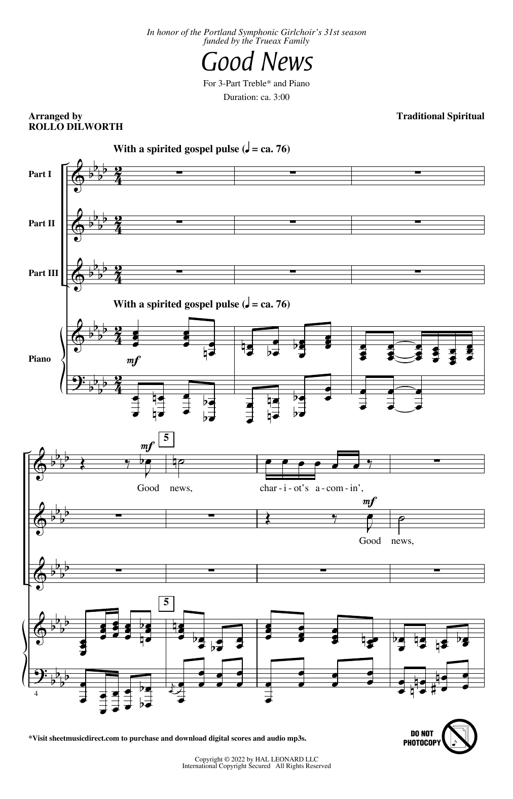 Traditional Spiritual Good News (arr. Rollo Dilworth) sheet music notes and chords arranged for 3-Part Treble Choir