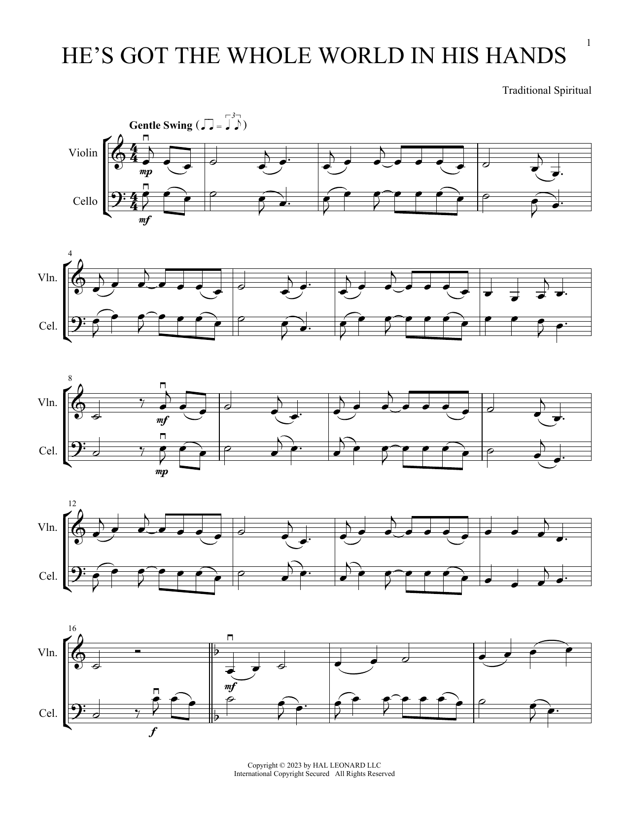 Traditional Spiritual He's Got The Whole World In His Hands (arr. Michelle Hynson) sheet music notes and chords arranged for Instrumental Duet