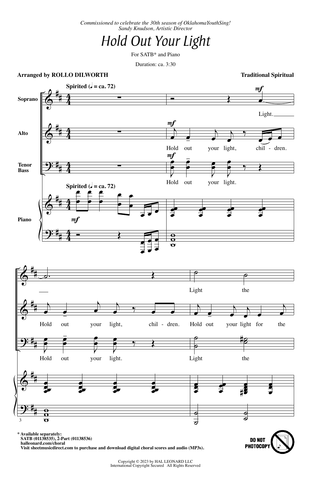 Traditional Spiritual Hold Out Your Light (arr. Rollo Dilworth) sheet music notes and chords arranged for SATB Choir