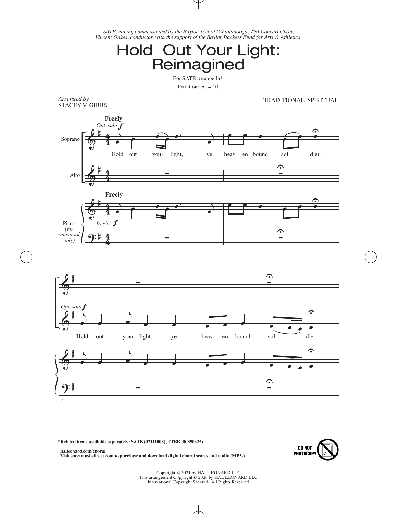 Traditional Spiritual Hold Out Your Light (arr. Stacey Gibbs) sheet music notes and chords arranged for SATB Choir