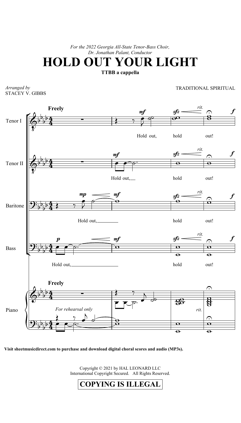 Traditional Spiritual Hold Out Your Light (arr. Stacey V. Gibbs) sheet music notes and chords arranged for TTBB Choir