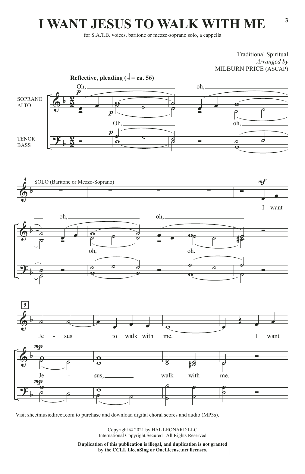 Traditional Spiritual I Want Jesus To Walk With Me (arr. Milburn Price) sheet music notes and chords arranged for SATB Choir