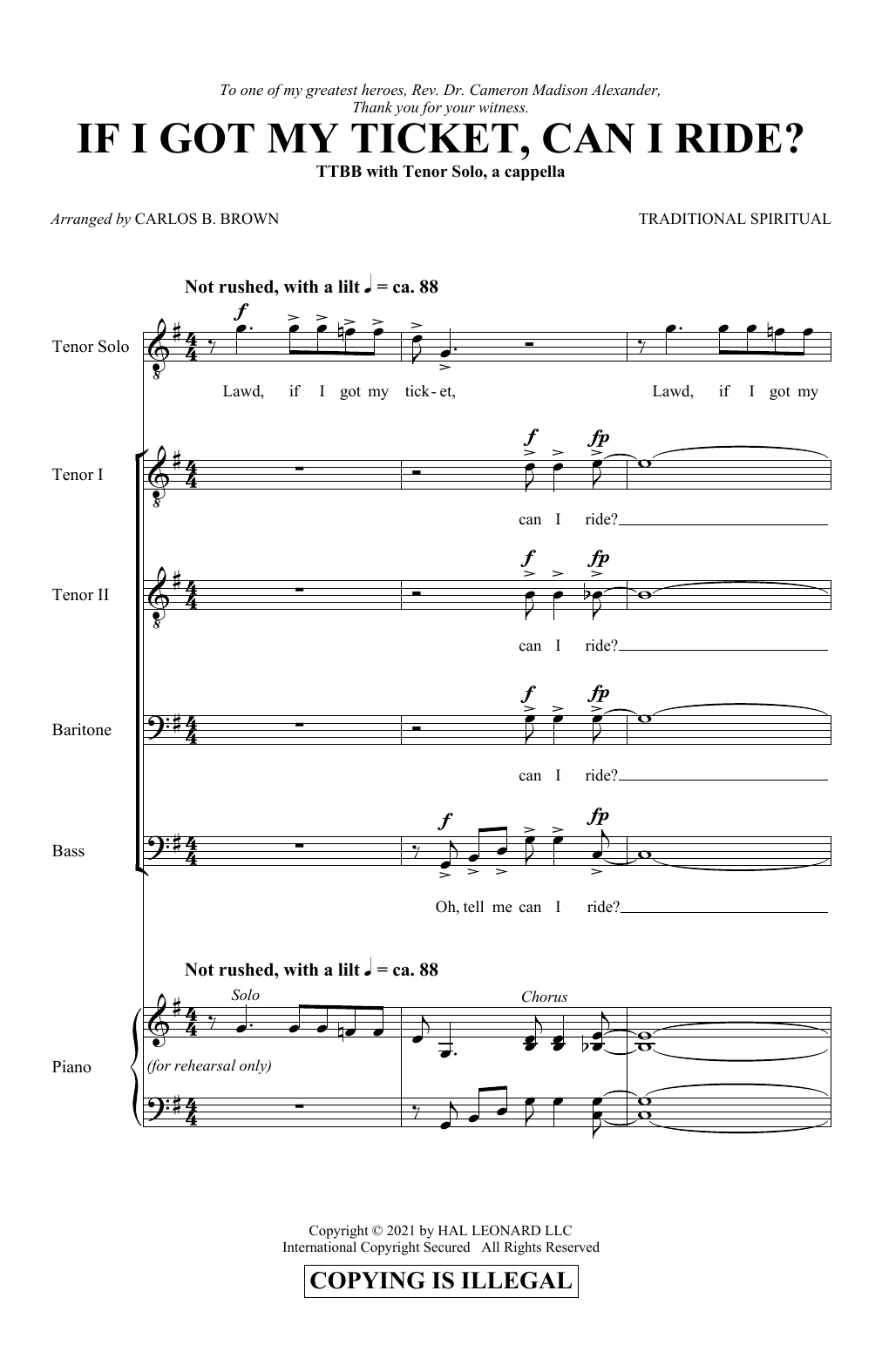 Traditional Spiritual If I Got My Ticket, Can I Ride? (arr. Carlos B. Brown) sheet music notes and chords arranged for TTBB Choir