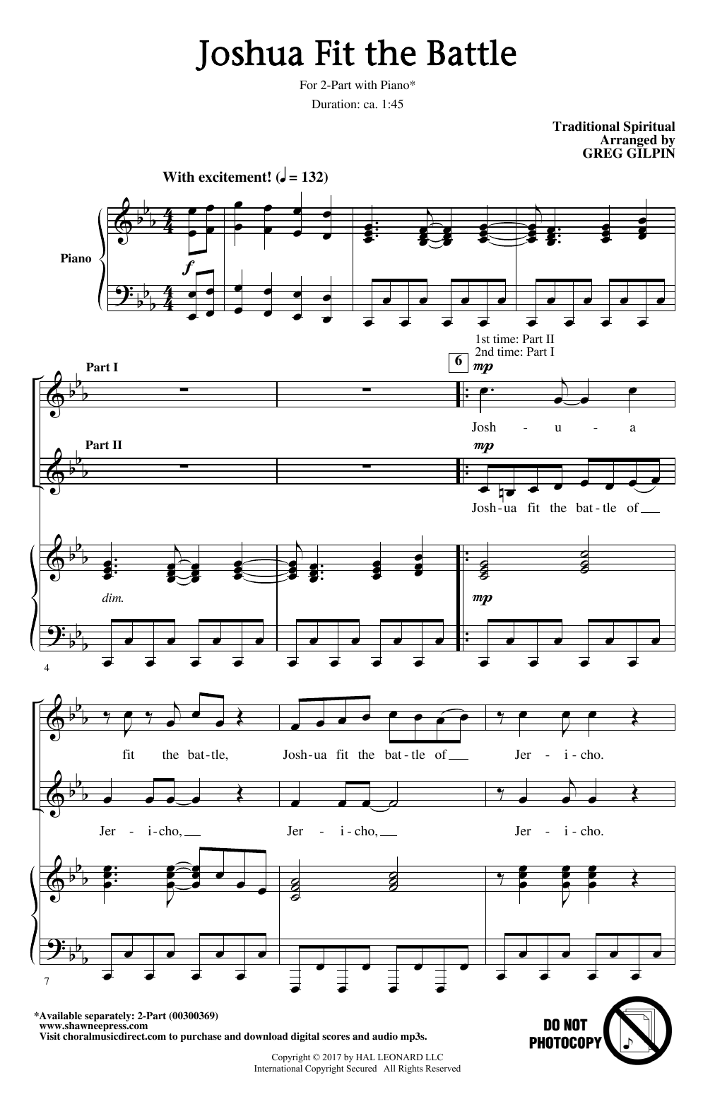 Traditional Spiritual Joshua Fit The Battle (arr. Greg Gilpin) sheet music notes and chords arranged for 2-Part Choir