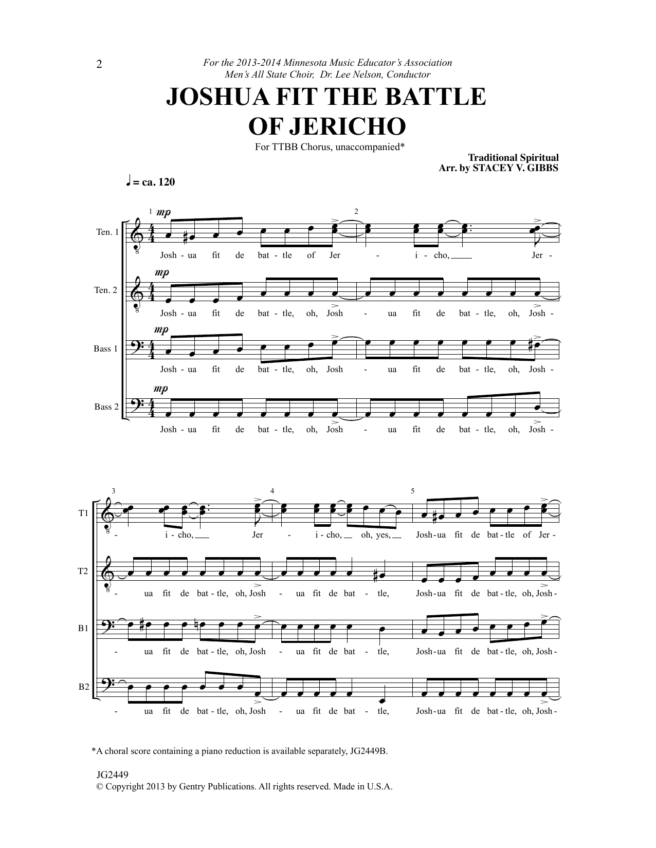 Traditional Spiritual Joshua Fit The Battle Of Jericho (arr. Stacey V. Gibbs) sheet music notes and chords arranged for TTBB Choir