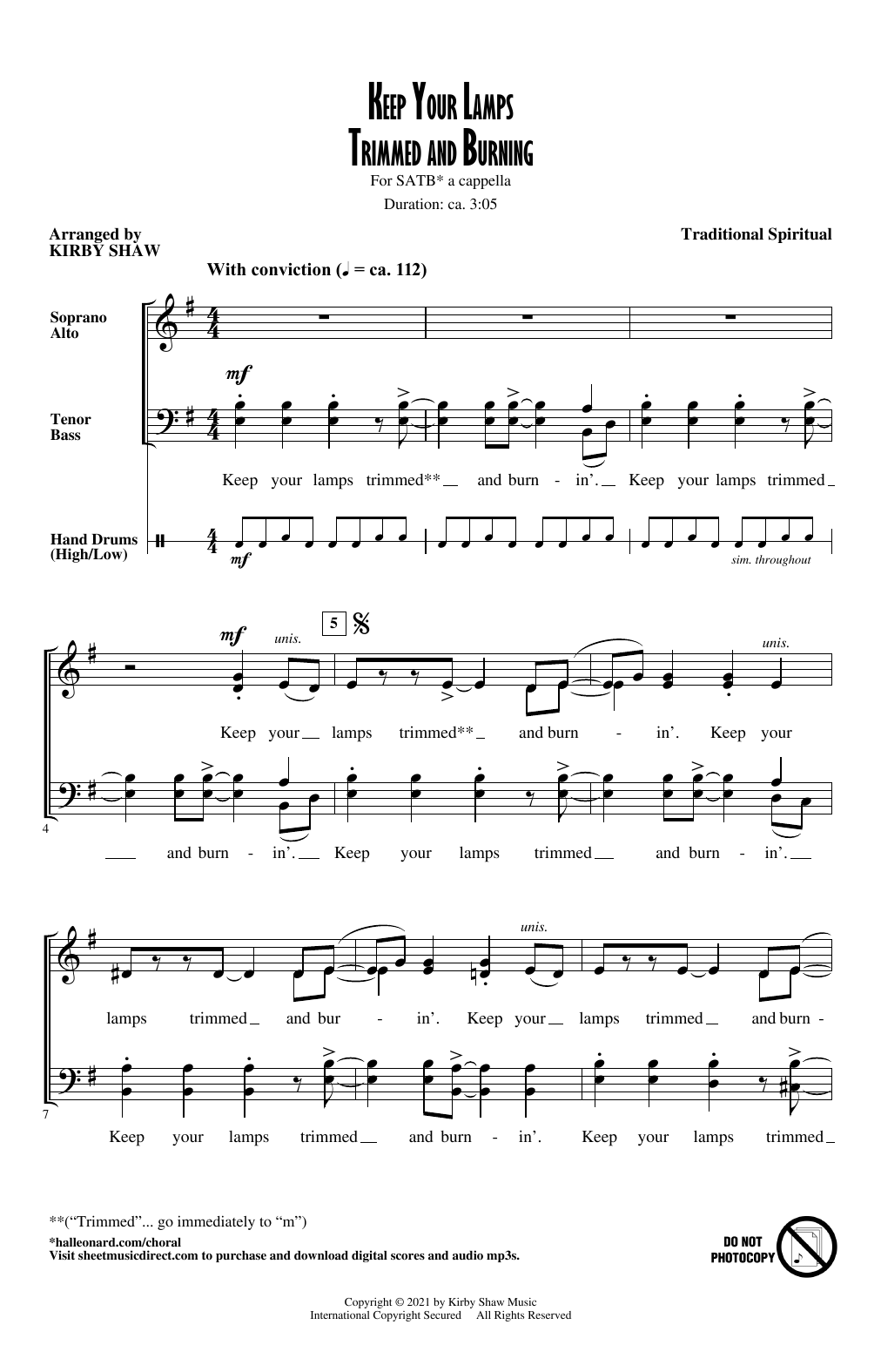 Traditional Spiritual Keep Your Lamps Trimmed And Burning (arr. Kirby Shaw) sheet music notes and chords arranged for SATB Choir