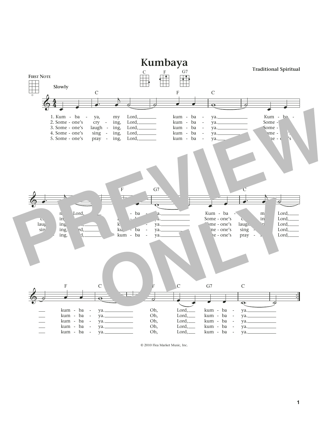Traditional Spiritual Kum Ba Yah (from The Daily Ukulele) (arr. Liz and Jim Beloff) sheet music notes and chords arranged for Ukulele