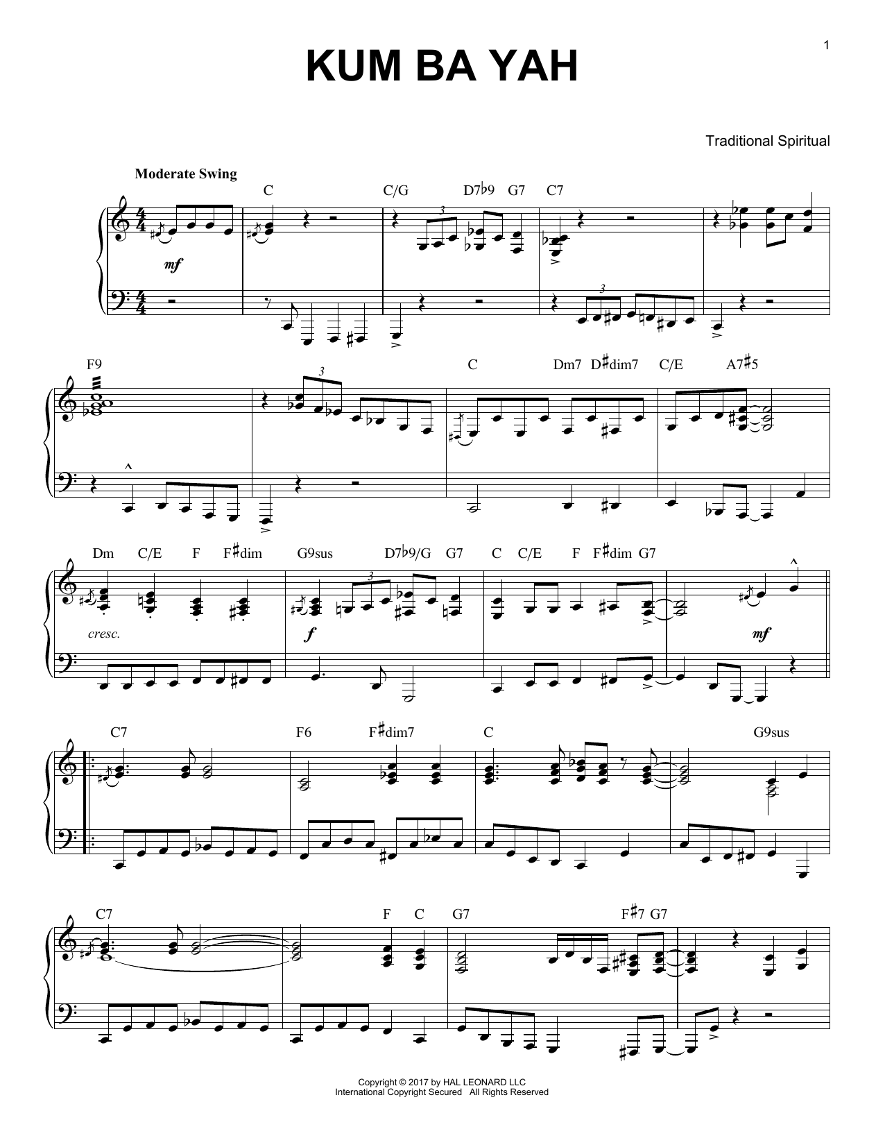 Traditional Spiritual Kum Ba Yah [Jazz version] sheet music notes and chords arranged for Piano Solo