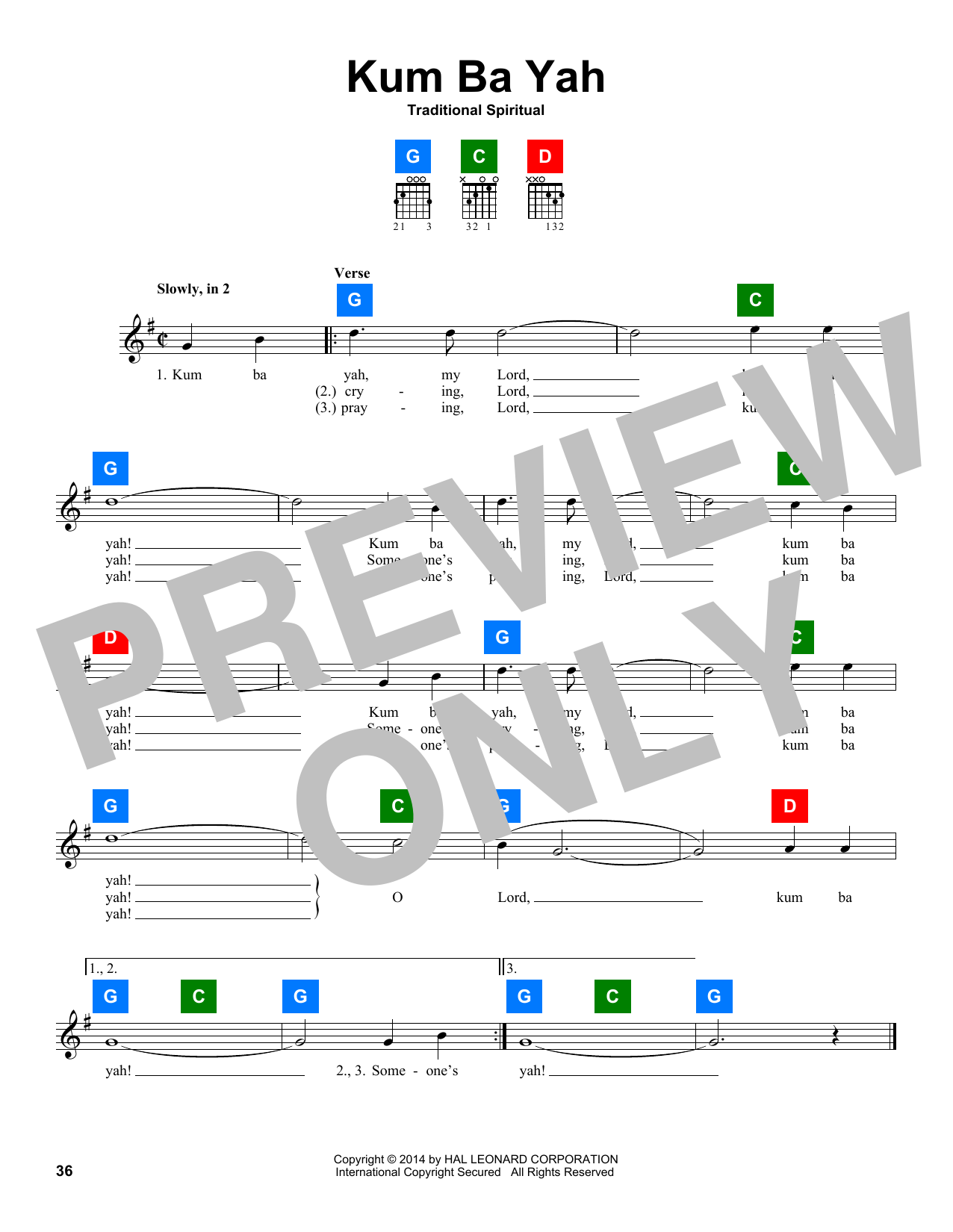 Traditional Spiritual Kum Ba Yah sheet music notes and chords arranged for Very Easy Piano