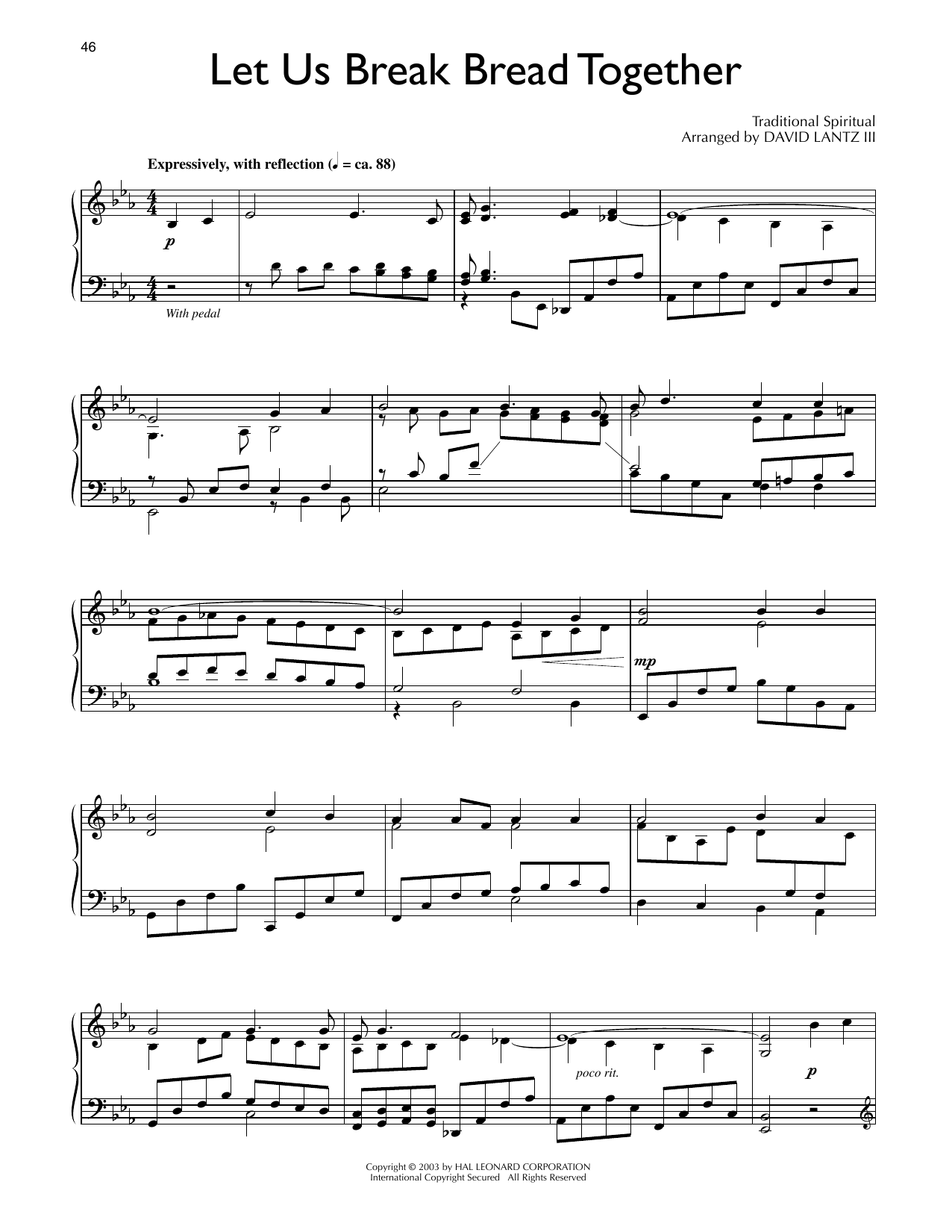 Traditional Spiritual Let Us Break Bread Together (arr. David Lantz III) sheet music notes and chords arranged for Piano Solo