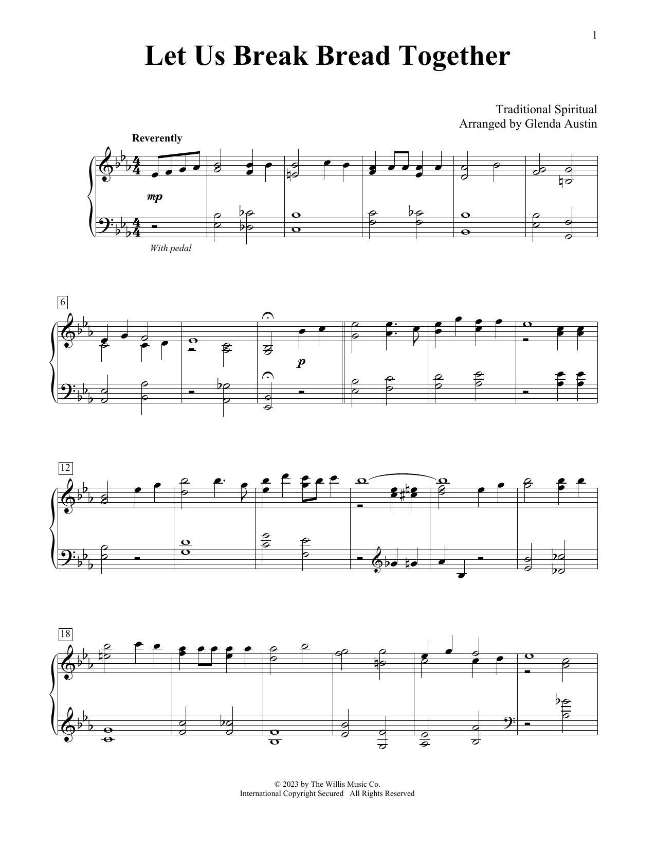 Traditional Spiritual Let Us Break Bread Together (arr. Glenda Austin) sheet music notes and chords arranged for Educational Piano