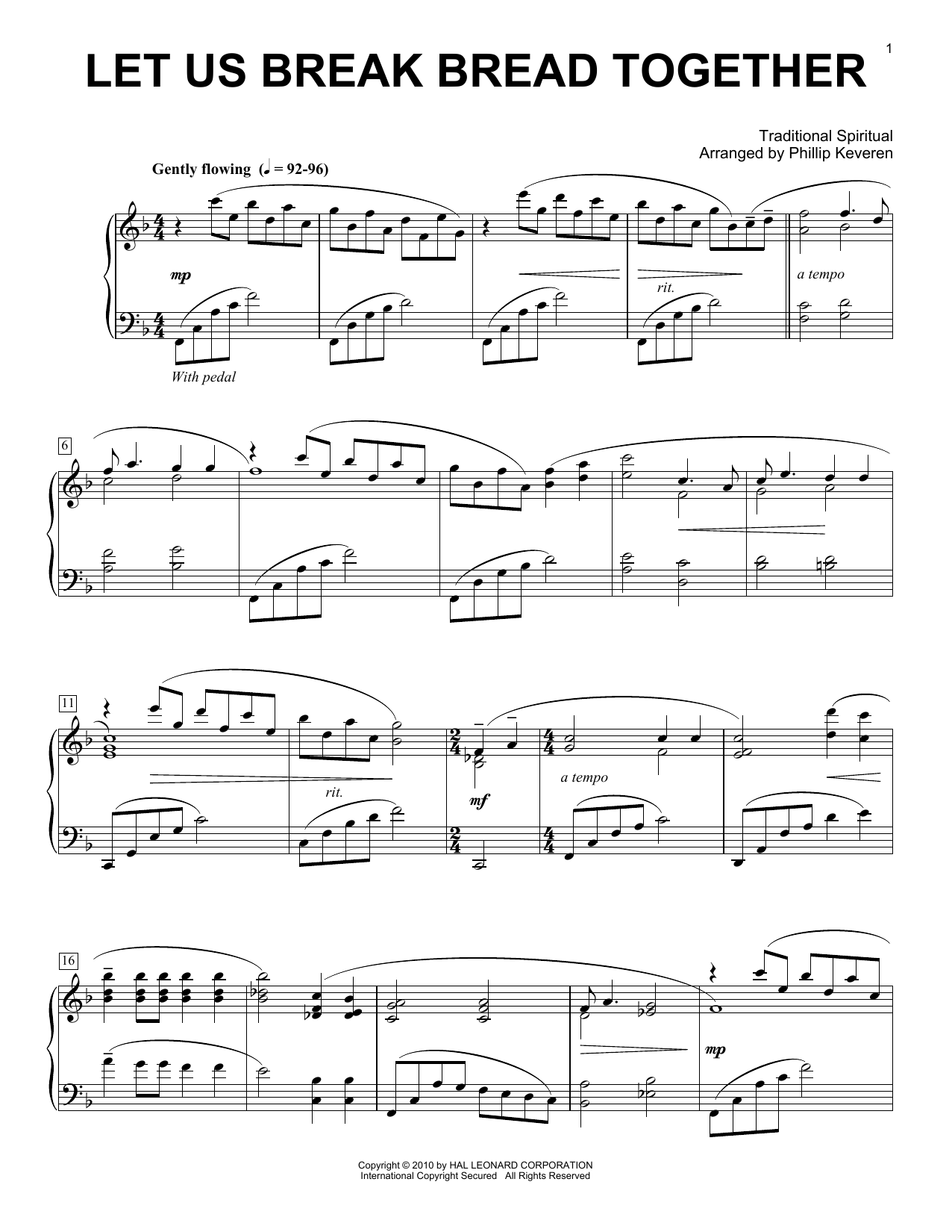 Traditional Spiritual Let Us Break Bread Together (arr. Phillip Keveren) sheet music notes and chords arranged for Piano Solo