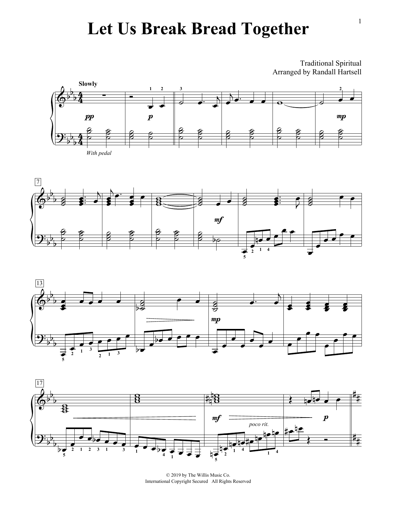 Traditional Spiritual Let Us Break Bread Together (arr. Randall Hartsell) sheet music notes and chords arranged for Educational Piano