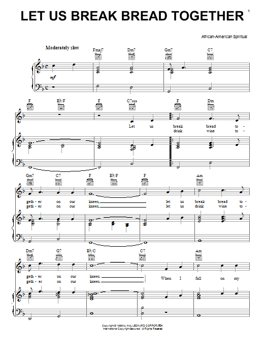 Traditional Spiritual Let Us Break Bread Together sheet music notes and chords arranged for Piano Solo