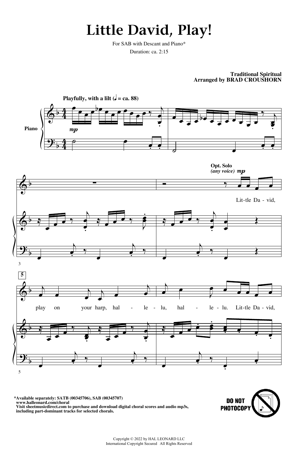 Traditional Spiritual Little David, Play! (arr. Brad Croushorn) sheet music notes and chords arranged for SATB Choir