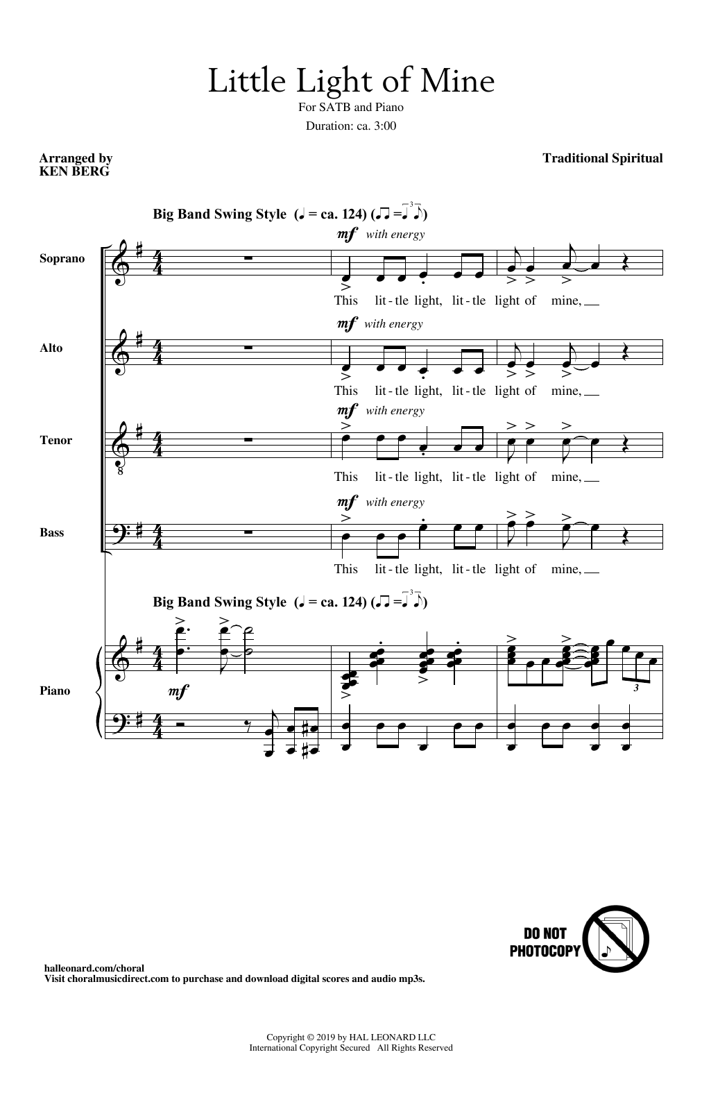 Traditional Spiritual Little Light Of Mine (arr. Ken Berg) sheet music notes and chords arranged for SATB Choir