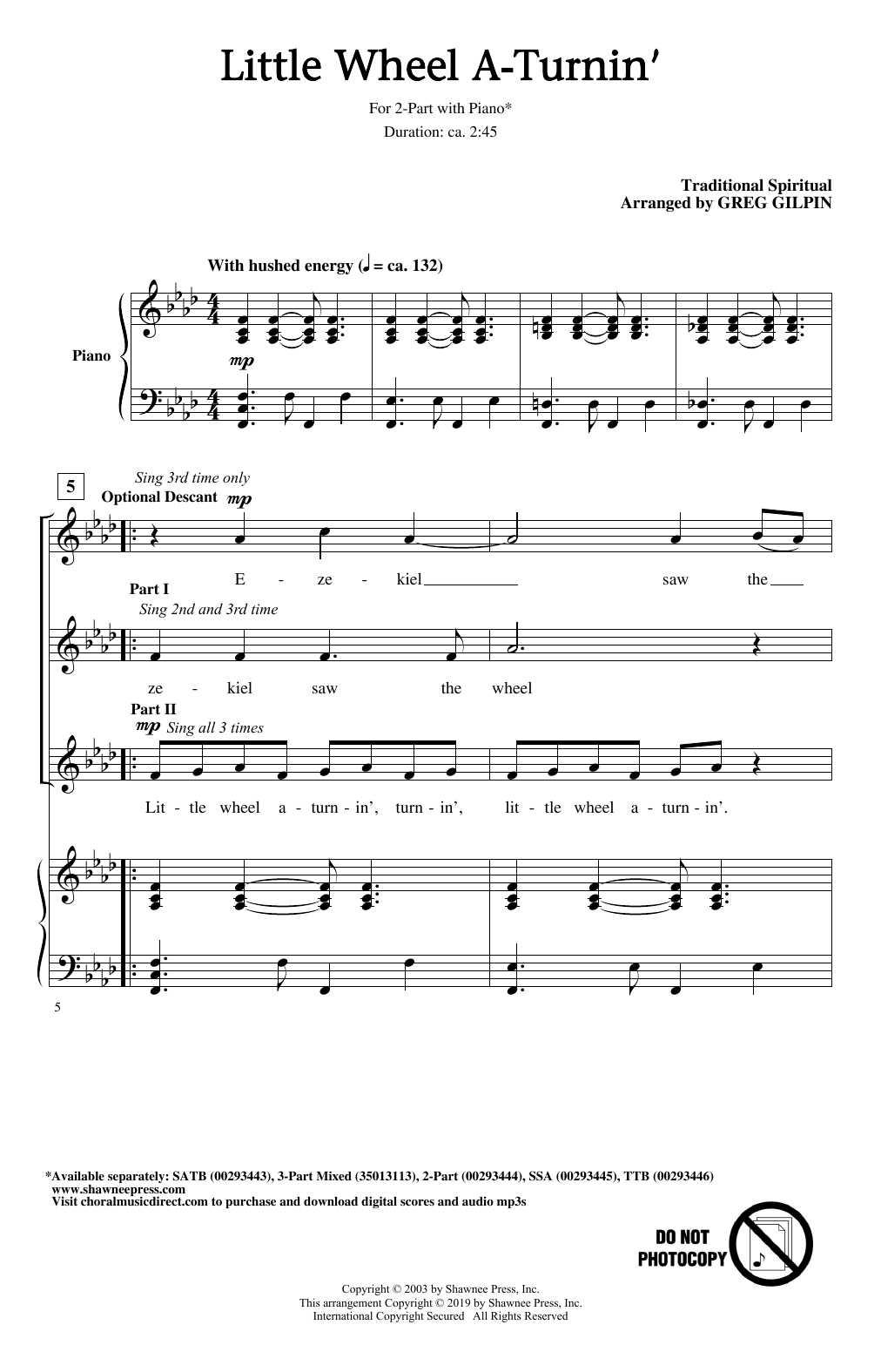 Traditional Spiritual Little Wheel A-Turnin' (arr. Greg Gilpin) sheet music notes and chords arranged for 2-Part Choir