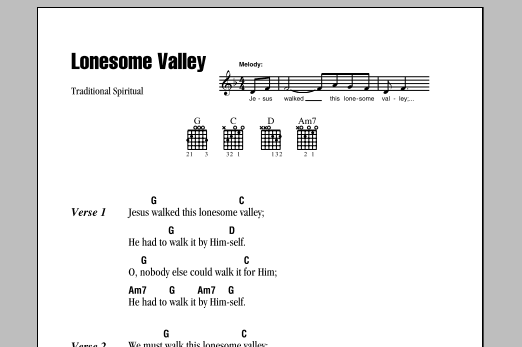 Traditional Spiritual Lonesome Valley sheet music notes and chords arranged for Lead Sheet / Fake Book