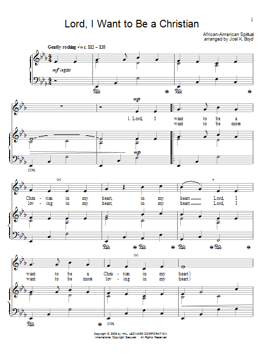 Traditional Spiritual Lord, I Want To Be A Christian sheet music notes and chords arranged for Easy Piano