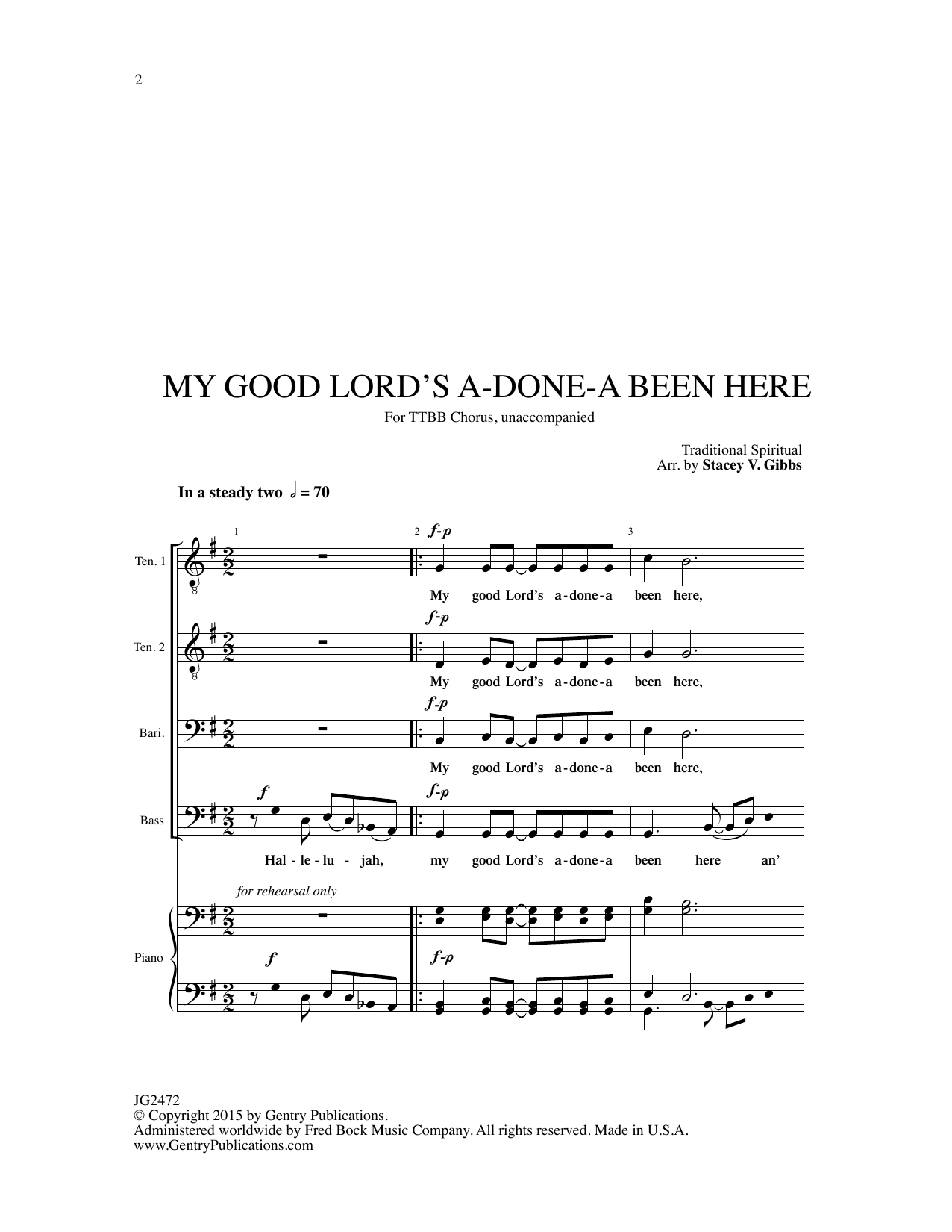 Traditional Spiritual My Good Lord's Done-a Been Here (arr. Stacey V. Gibbs) sheet music notes and chords arranged for TTBB Choir