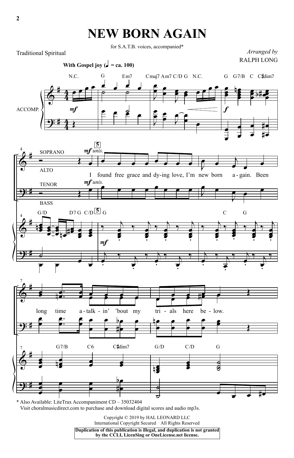Traditional Spiritual New Born Again (arr. Ralph Long) sheet music notes and chords arranged for SATB Choir