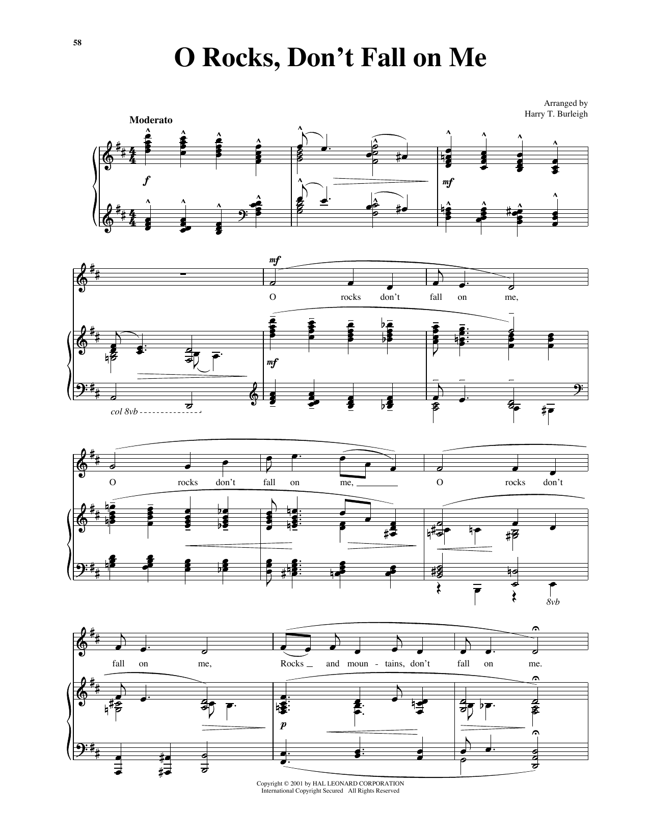 Traditional Spiritual O Rocks, Don't Fall On Me sheet music notes and chords arranged for Piano & Vocal