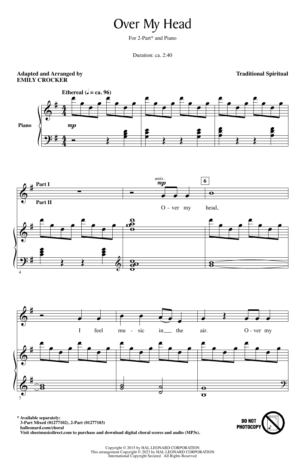 Traditional Spiritual Over My Head (arr. Emily Crocker) sheet music notes and chords arranged for 2-Part Choir