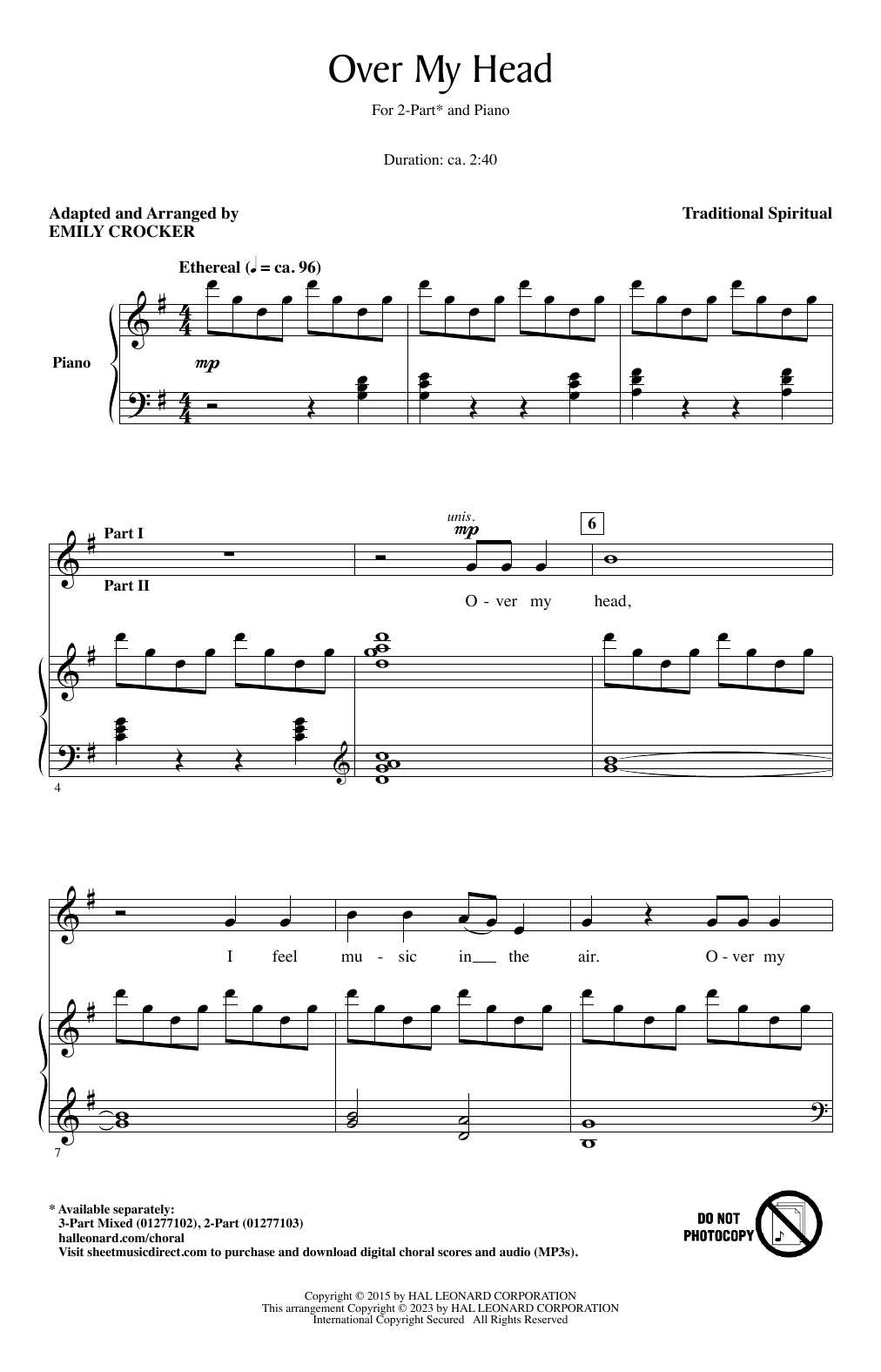 Traditional Spiritual Over My Head (arr. Emily Crocker) sheet music notes and chords arranged for 3-Part Mixed Choir